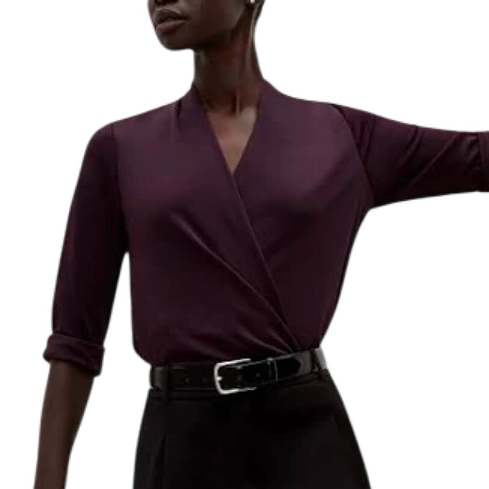 NWT MM Lafleur Deneuve 4.0 Faux Wrap 3/4 Sleeve Top - Size +2, color Blackberry